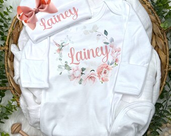 Personalized Girl Gown and Hat | Newborn Girl Coming Home Outfit Baby Girl Clothes | Baby Hummingbird Newborn Outfit | Baby Shower Gift