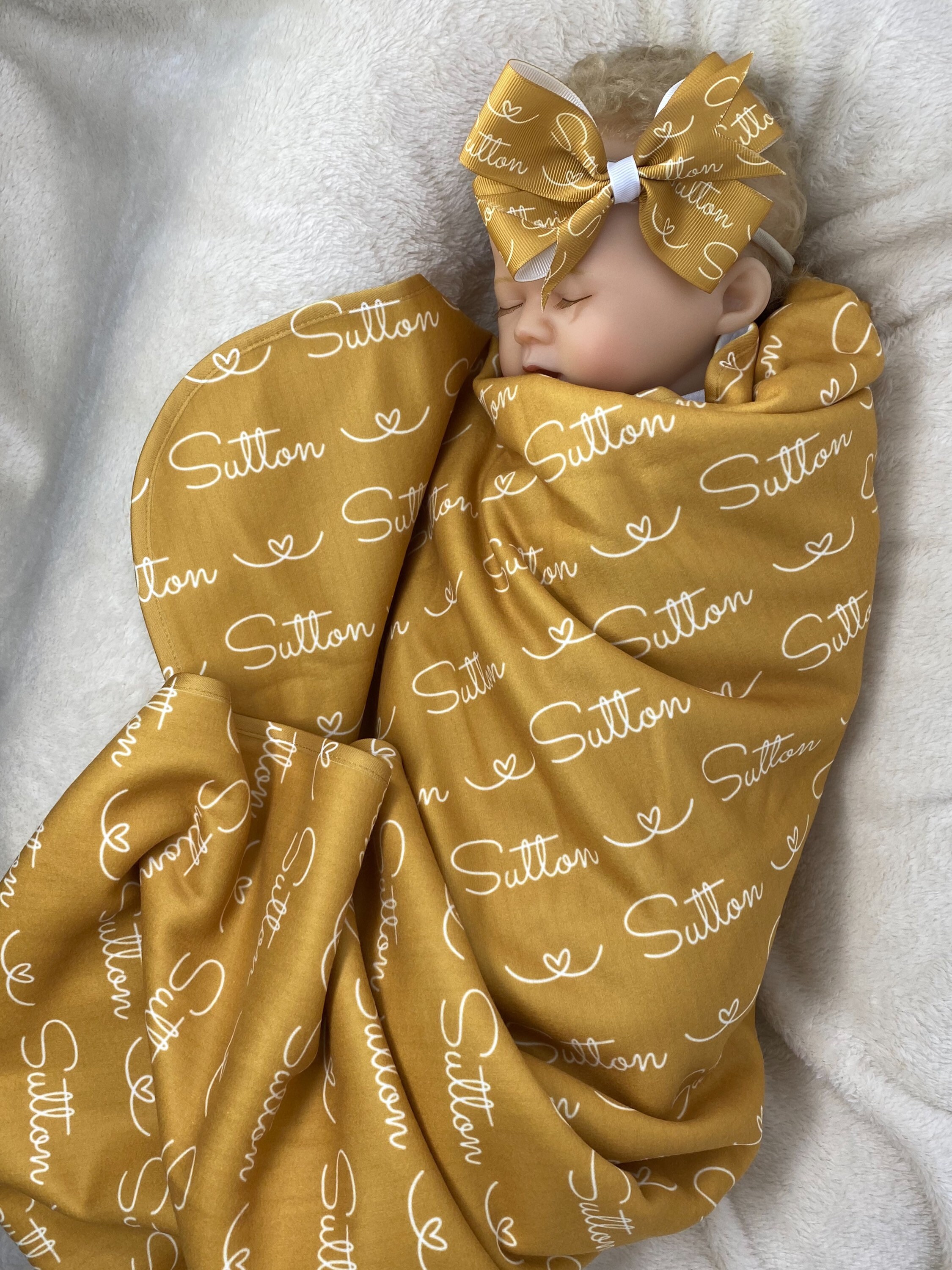 Mustard Baby Blanket Personalized Receiving Blanket Baby Etsy