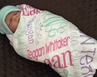 Personalized swaddle blanket Baby Name Blanket, Custom baby blanket girl, New Baby Gift, Baby Shower Gift, Personalized Blanket for girl