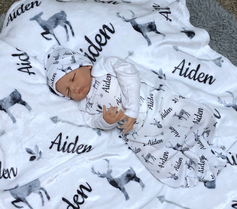 Personalized Baby Blanket Deer Antler Baby Boy Coming Home Etsy