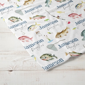 Personalized Minky Fishing Blanket for Baby Boy | Custom Name Nursery Swaddle image 3
