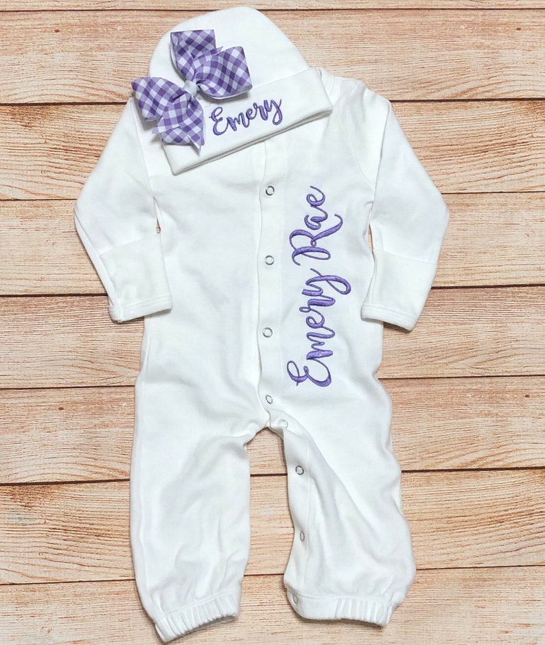 Baby Girl Coming Home Outfit Custom Baby Girl Outfit Newborn Girl Clot Lavender Baby Gown Baby Girl Clothes Personalized Baby Girl Gift