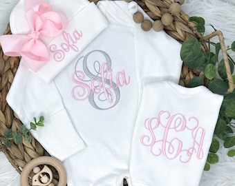 Personalized Baby Custom Infant Outfit with Embroidered Coming Home Gown Soft Clothes for Photos Keepsake