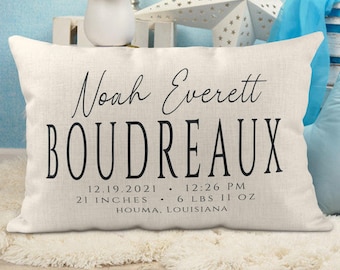Personalized Birth Announcement Pillow, Baby Boy Nursery Decor