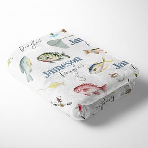 Personalized Minky Fishing Blanket for Baby Boy | Custom Name Nursery Swaddle image 4
