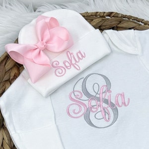 Baby Girl Coming Home OUTFIT, Personalized Baby Take Home Outfit, Pink Personalized Baby Outfit, Personalized Newborn image 4