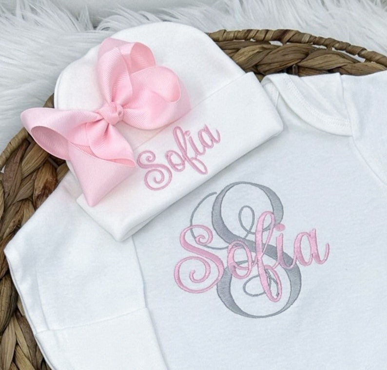 Baby Girl Coming Home OUTFIT, Personalized Baby Take Home Outfit, Pink Personalized Baby Outfit, Personalized Newborn image 4