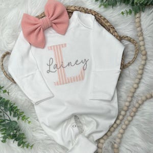 Personalized Baby Name Romper Embroidery, Monogrammed Initial, Going Home Outfit, Newborn Photo Prop, Custom Infant Gown image 2