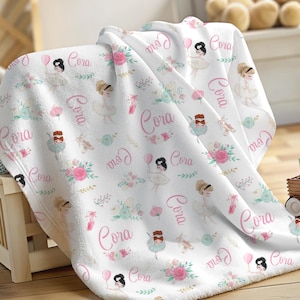 Custom Ballerina Blanket with Name | Personalized Ballet Gift for Girls | Pink Minky Baby Shower Blanket | Toddler Blanket | Ballet Shoes
