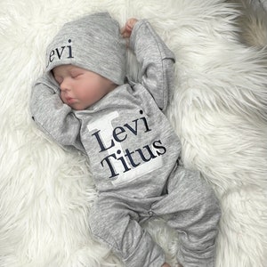 Newborn Boy Coming Home Outfit Gray, Baby Boy Coming Home Outfit, Baby Boy Gift, Personalized Going Home Outfit Baby Boy, Newborn Set Name