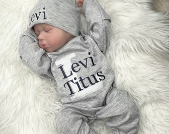 Newborn Boy Coming Home Outfit Gray, Baby Boy Coming Home Outfit, Baby Boy Gift, Personalized Going Home Outfit Baby Boy, Newborn Set Name