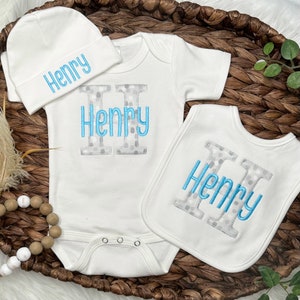 Baby Boy COMING HOME Outfit - Newborn Baby Boy Outfit, Blue Personalized Baby Bodysuit Outfit , Take Home Outfit Newborn Baby Boy Outfit