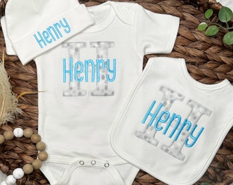 Baby Boy COMING HOME Outfit - Newborn Baby Boy Outfit, Blue Personalized Baby Bodysuit Outfit , Take Home Outfit Newborn Baby Boy Outfit