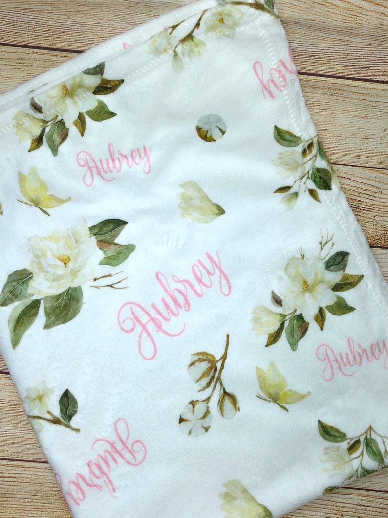 Personalized Floral Baby Blanket Magnolia Baby Blanket Custom Etsy