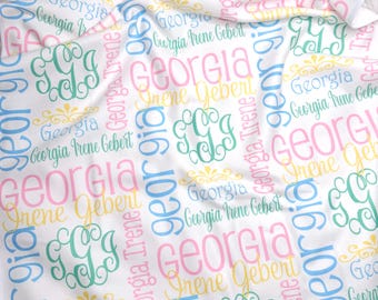 Manta personalizada para bebé niña, manta con nombre en rosa aguamarina pastel, ropa de cama infantil con monograma, regalo para baby shower