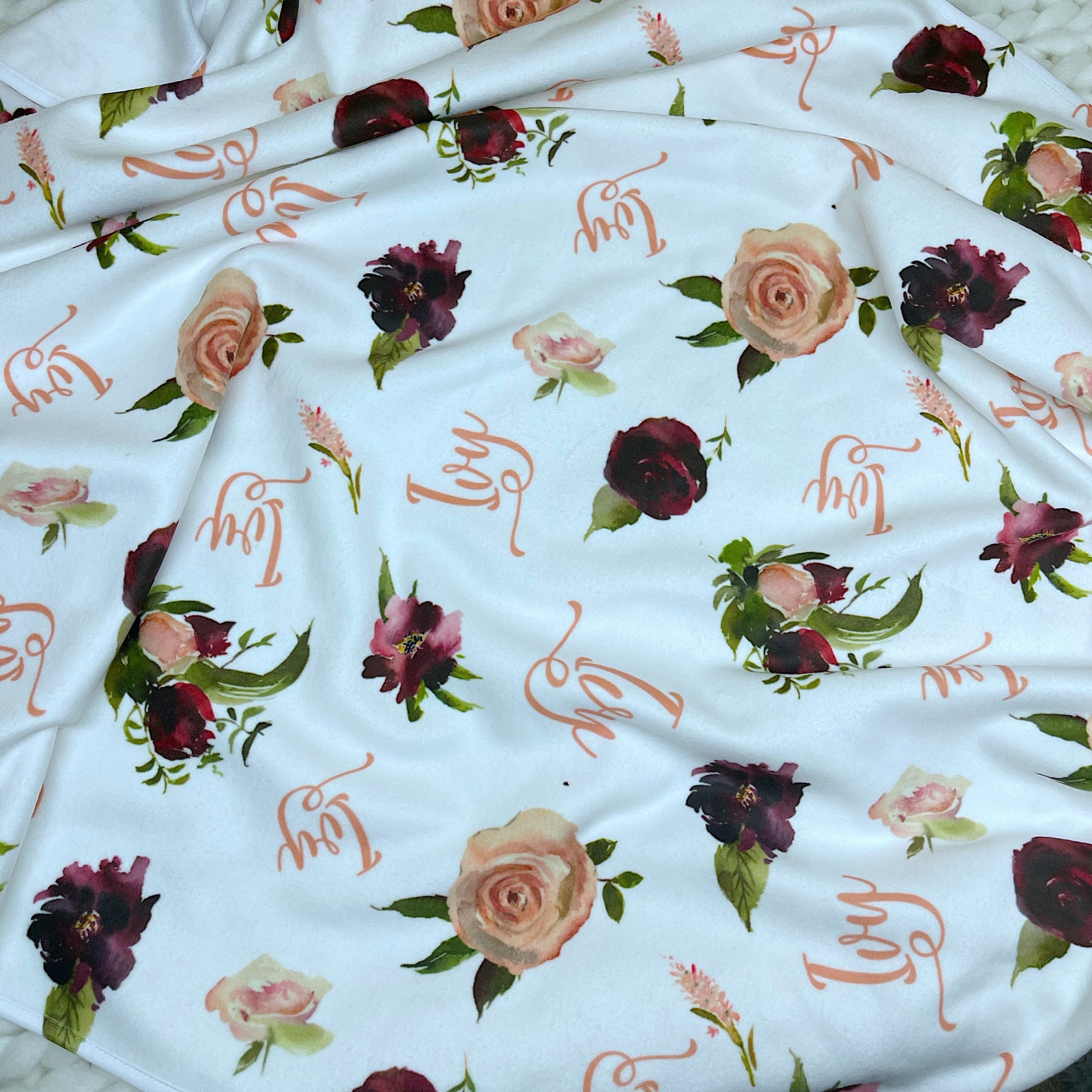Burgundy Baby Girl Blanket Personalize Baby Swaddle Baby - Etsy