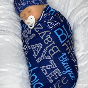 Personalized Name Blanket, Custom Baby Boy Swaddle, Soft Minky Fleece Gift