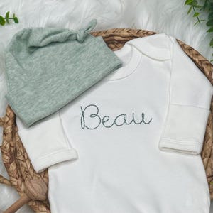 Personalized Baby Boy Coming Home Outfit | Sage Newborn Outfit for Boy | Baby Boy Romper with Hat | Gender Neutral Baby Gifts | Newborn Baby