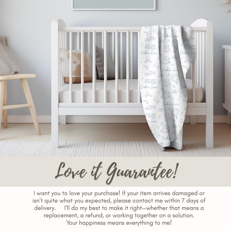 a crib with a blanket on it, placed in a nursery setting.