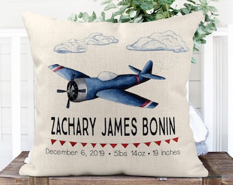 Personalized Birth Pillow Cover Airplane Nursery Birth Announcement Pillow Cover Birth Pillow Cover Boy Birth Pillow Vintage Airplane Etsy
