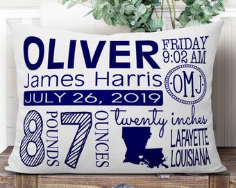 Personalized Birth Announcement Pillow, Nursery Decor
