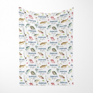 Personalized Minky Fishing Blanket for Baby Boy | Custom Name Nursery Swaddle image 5