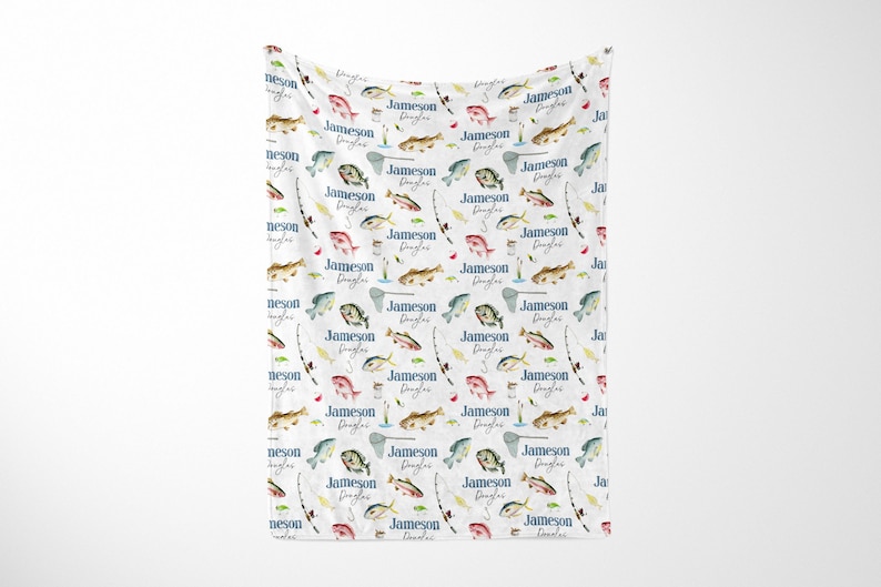 Personalized Minky Fishing Blanket for Baby Boy | Custom Name Nursery Swaddle image 5