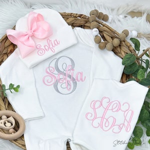 Baby Girl Coming Home OUTFIT, Personalized Baby Take Home Outfit, Pink Personalized Baby Outfit, Personalized Newborn image 3