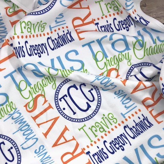Personalized Baby Boy Blanket, Colorful Custom Name Blanket, Monogram Nursery Bedding, Bright Newborn Shower Gift