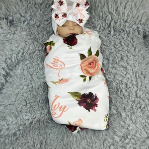 Burgundy Baby Girl Blanket Personalize Baby Swaddle Baby Shower Gift Monogram Baby Blanket Name Blanket Receiving Blanket or Plush Blanket