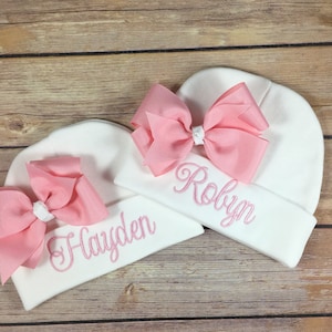 Personalized Baby Beanie Hat PINK Monogrammed Baby Hat Embroidered Monogram Infant Girl Personalized Newborn Baby Shower Gift Photo Prop