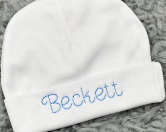 Newborn Name Hat, Personalized Baby Cap, Embroidered Baby Hat White Baby Beanie with name Embroidered Monogrammed Baby Hat, Baby Shower Gift