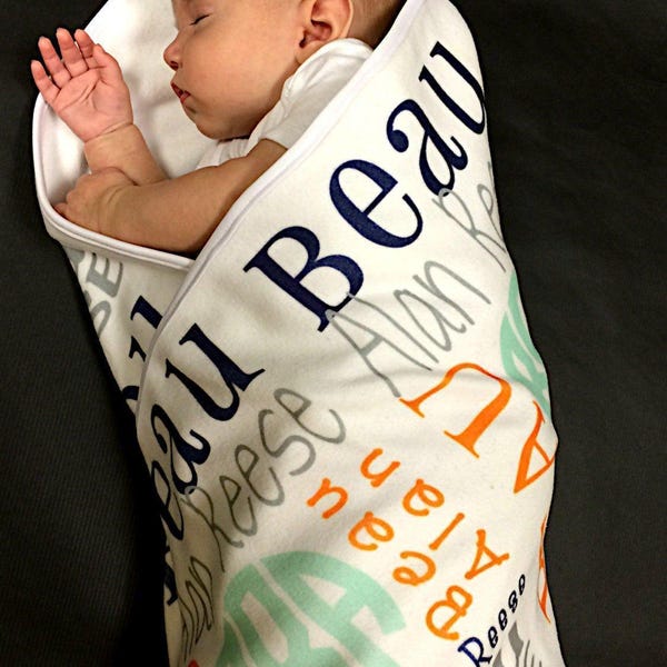 Custom Name Baby Blanket, Soft Minky Fleece Swaddle, Personalized Gift