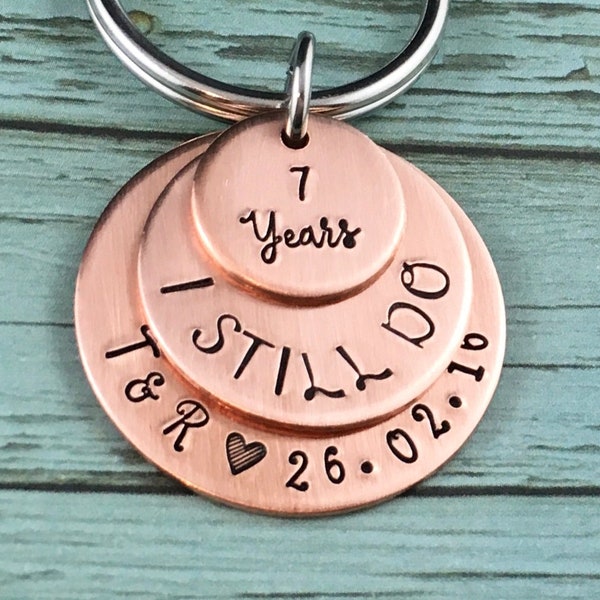 7 Years Anniversary Keyring, Anniversary Keychain, Copper Anniversary Gift, Wedding Anniversary Gifts, I Still Do Keychain, Valentines Gift