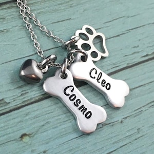 Personalised Dog Bone Necklace, Hand Stamped Pet Name Necklace, Pet Jewelry, Dog Lover Gifts, Dog Bone Jewelry, Custom Pet Name Jewelry image 1