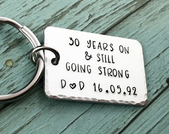 Pearl Wedding Anniversary Gift, 30th Anniversary Keychain, Or Any Year, 30 Year Anniversary Keyring, Natural Pearl Charm, Hand Stamped