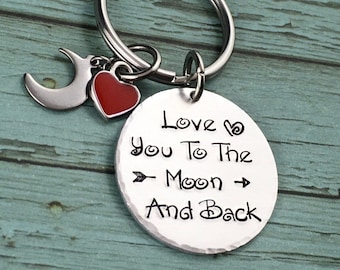 Love You To The Moon And Back Keyring, Love You Gift, Love You Keychain, Personalised Couples Gift, Valentines Gift, Anniversary Gift