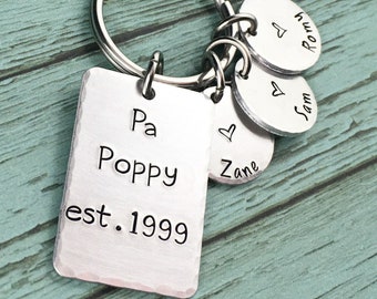 Fathers Day Keyring, Gift For Poppy, Poppy Est, Gift For Dad, Personalised,  Dad Keyring, Hand Stamped, Daddy Keychain, Dad Birthday Gift