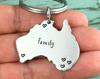 Long Distance Relationship Gifts, Australia Keyring, Personalised Family Gift, Going Away Gifts, Australia Map Keychain, Australia Charm