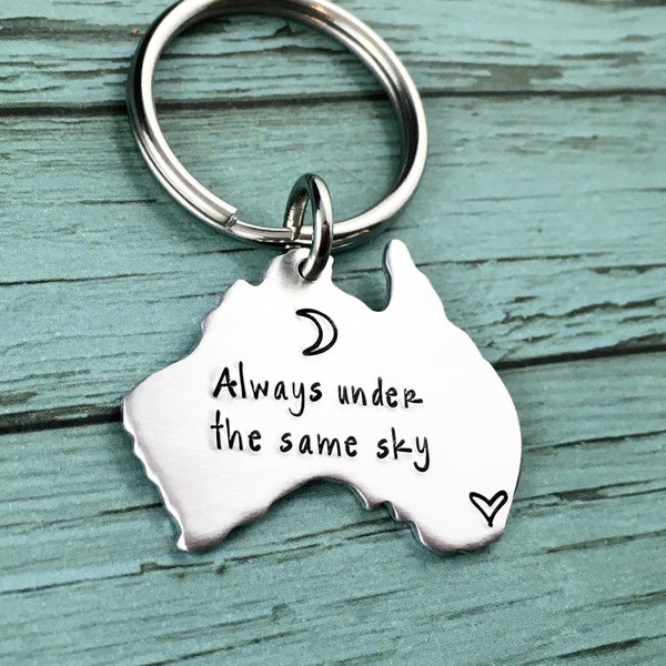 Always Under The Same Sky, Personalised Australia Keyring, Long Distance Relationship Gifts, Australia Map Keychain, Safe Travels