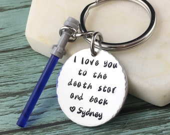 I Love You To The Death Star & Back Keychain, Gift For Boyfriend, Gift For Girlfriend, Hand Stamped Keychain