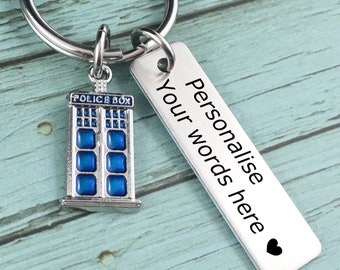 Personalised Tardis Keyring, Dr Who Gifts, Tardis Keychain, Dr Who Keyring, Tardis Charm, Dr Who Keychain, Tardis Key, Police Box Charm