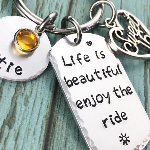 'Life Is Beautiful Enjoy The Ride' Sweet 16 Birthday Keychain - Stainless Steel, 1 Inch Pendant - View #9