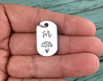 Add On A Birth Month flower With Initial Charm, Birth Flower Charm, Monogram Jewelry, Hand Stamped, Add On A Charm Or To Purchase Separately