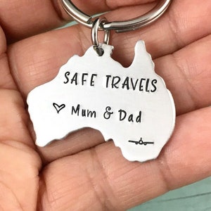 Safe Travel Gift, Safe Travels Keyring, Personalised Travel Gift, Travellers Keychain, Gift For traveller, Australia Map. Australia Keyring