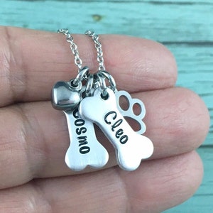 Personalised Dog Bone Necklace, Hand Stamped Pet Name Necklace, Pet Jewelry, Dog Lover Gifts, Dog Bone Jewelry, Custom Pet Name Jewelry image 2
