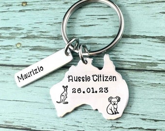 Australian Citizenship Keyring, Citizenship Keychain, Australia Map Keychain, Personalised Citizenship Gifts, Citizen Congratulation Gift