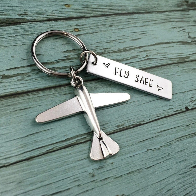 Fly Safe Keychain, Pilot Keychain, Pilot Gifts, Gift For Flight Attendant, Travel Gift, Personalised Pilot Graduation Gift, Traveller Gift image 1