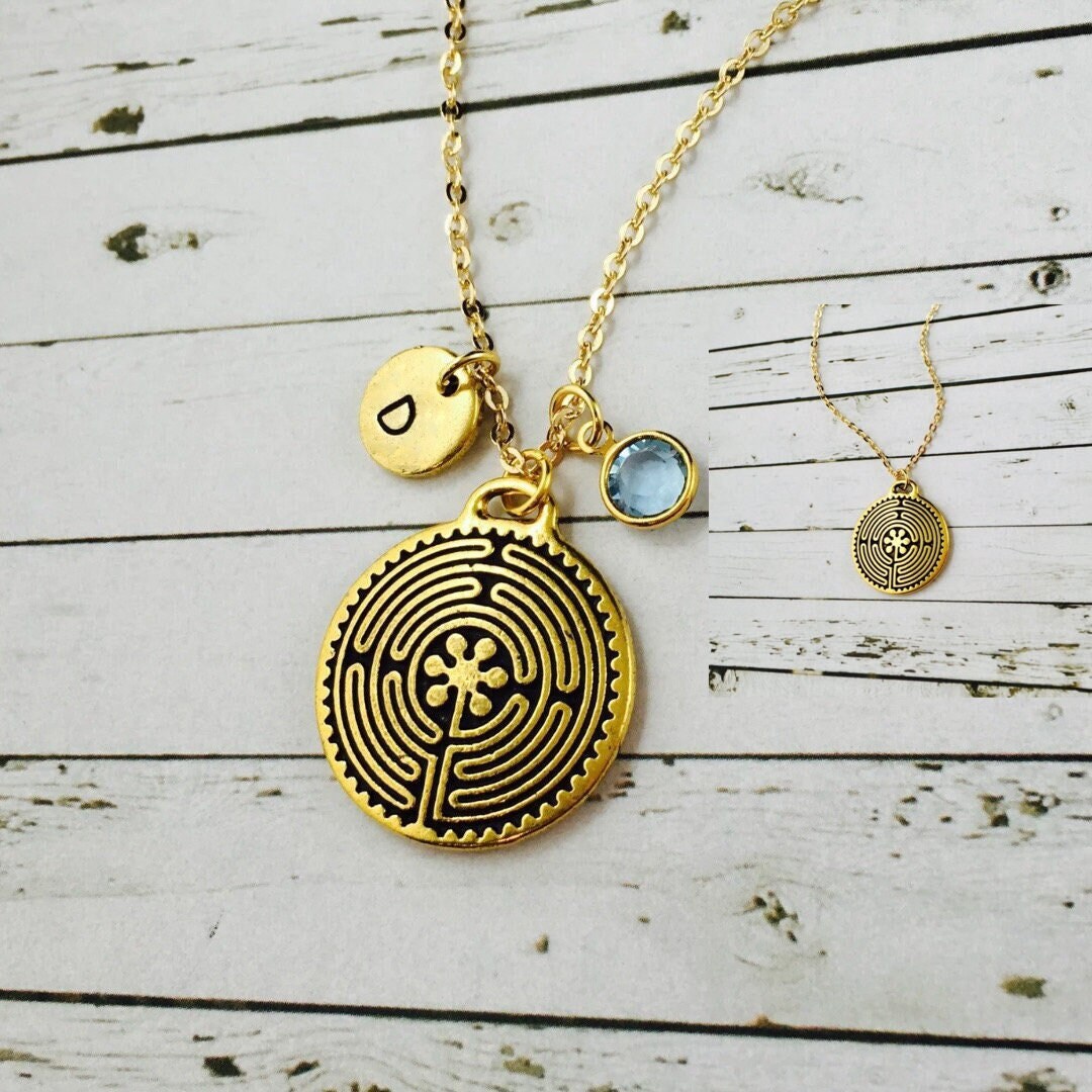 2 Sided Labyrinth Necklace, Gold or Silver, Personalised, Labyrinth ...