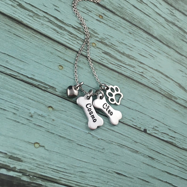 Personalised Dog Bone Necklace, Hand Stamped Pet Name Necklace, Pet Jewelry, Dog Lover Gifts, Dog Bone Jewelry, Custom Pet Name Jewelry image 4
